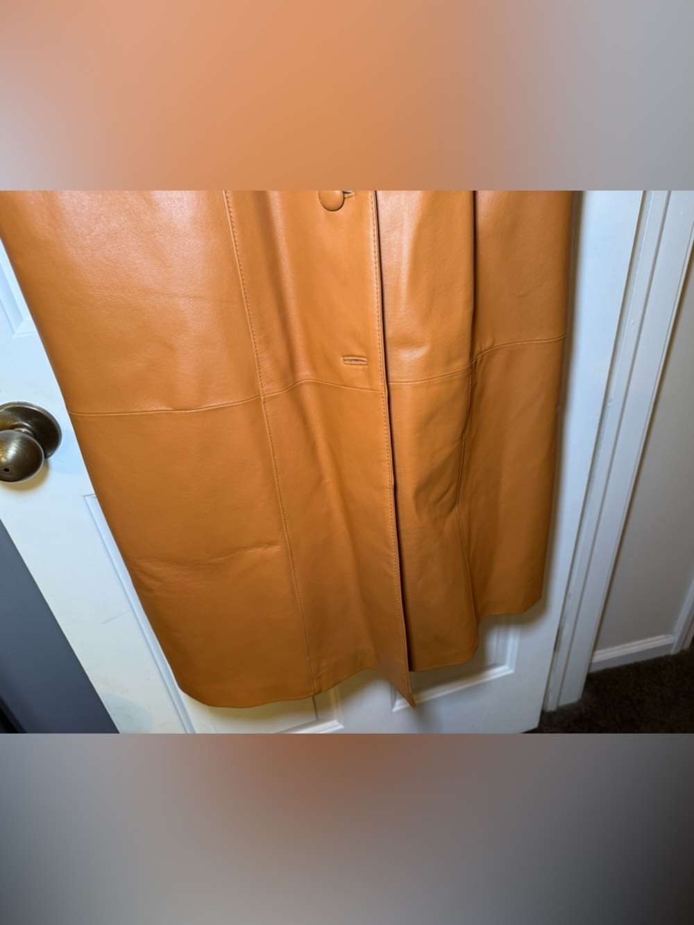 Terry Lewis Classic Luxuries Medium Vintage Terracotta Leather Trench Coat Fur - Picture 8 of 15